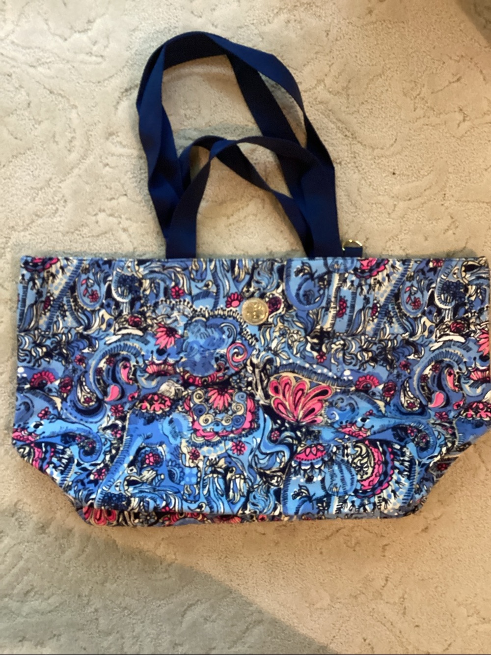 Lilly Pulitzer new Blue Paisley Print Tote with Navy Straps